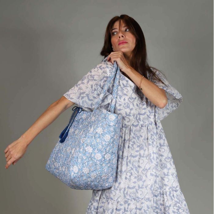 Cotton Quilted Carry Bag Blue