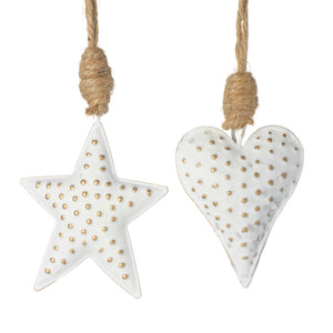 Hanging White and Gold Star and Heart Mix