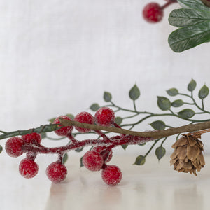 Iced Red Berry Sprig with Frosted Leaves