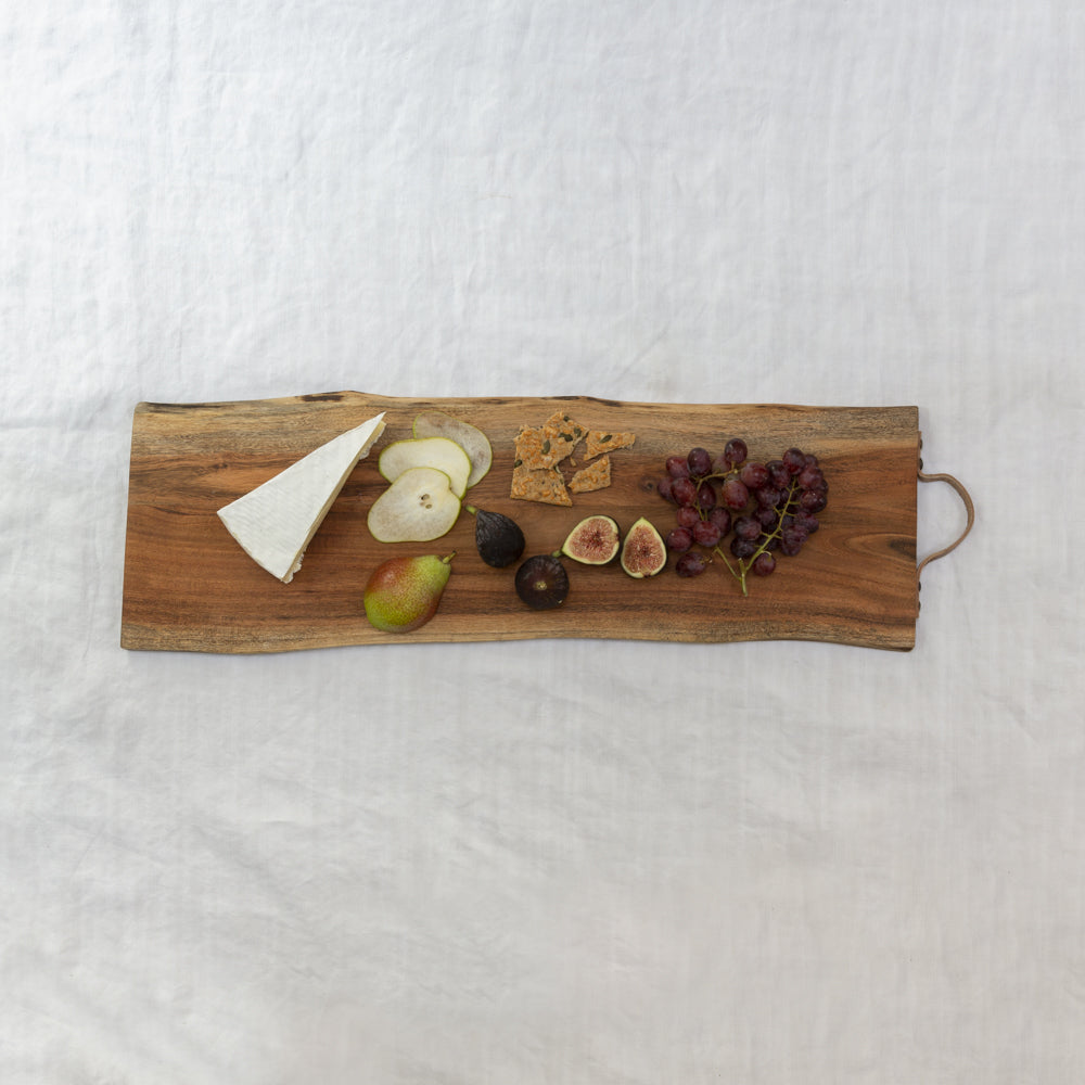 Live Edge Serving Board with Leather Handle, Large