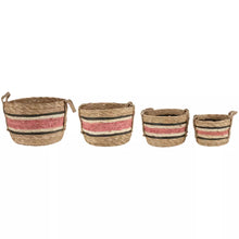 Load image into Gallery viewer, Natural/Rose Corn And Straw Basket With Handles Medium
