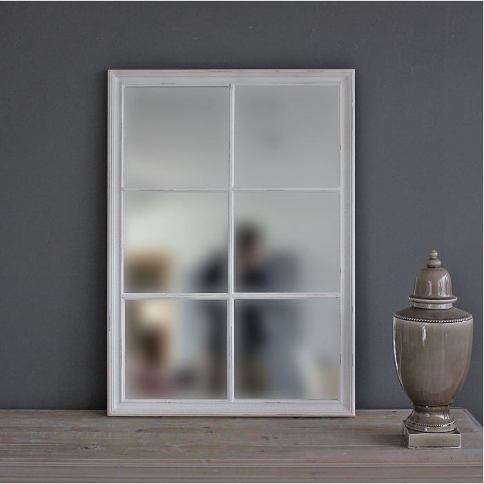 Medium Antique White Window Mirror