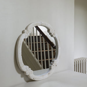 Round White Antiqued Mirror