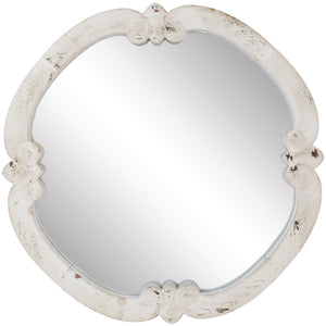 Round White Antiqued Mirror